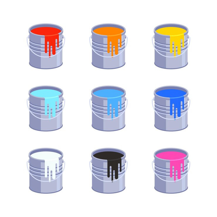 Illustration of paint cans of different colors in a simple style