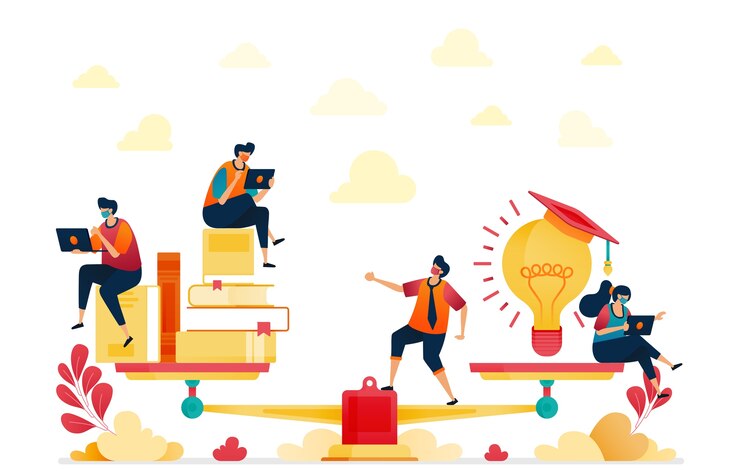   illustration of reading and ideas. Stacks of books. Light bulbs, Inspiration and education.
