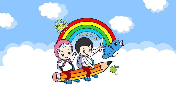 Vector illustration of school children happy back to school cute cartoon character vector illustration