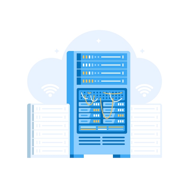 Illustration of servers database data center cloud storage in flat style