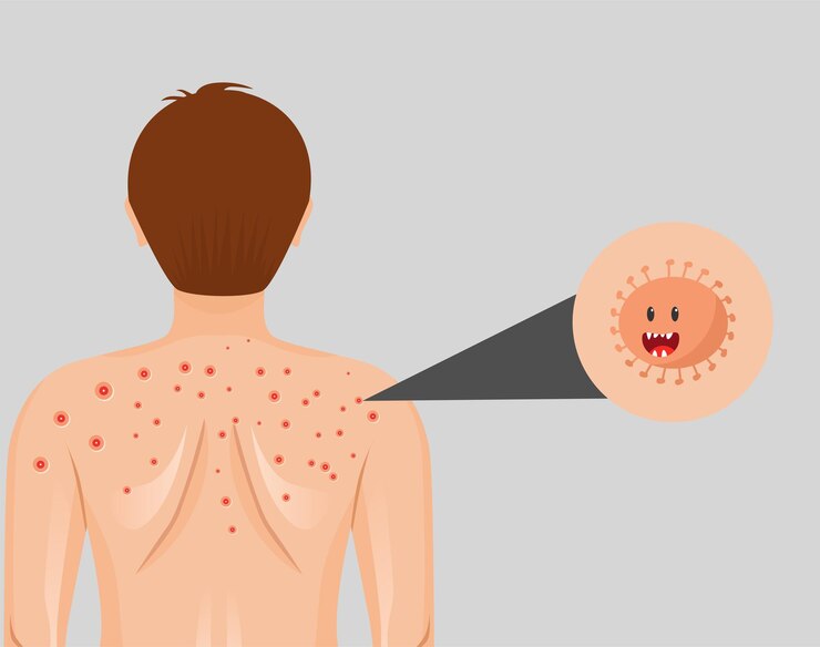 Vector illustration of skin disease caused by germs or bacteria
