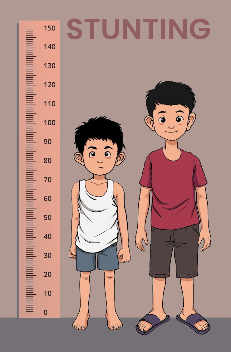 Vector illustration of stunting in children