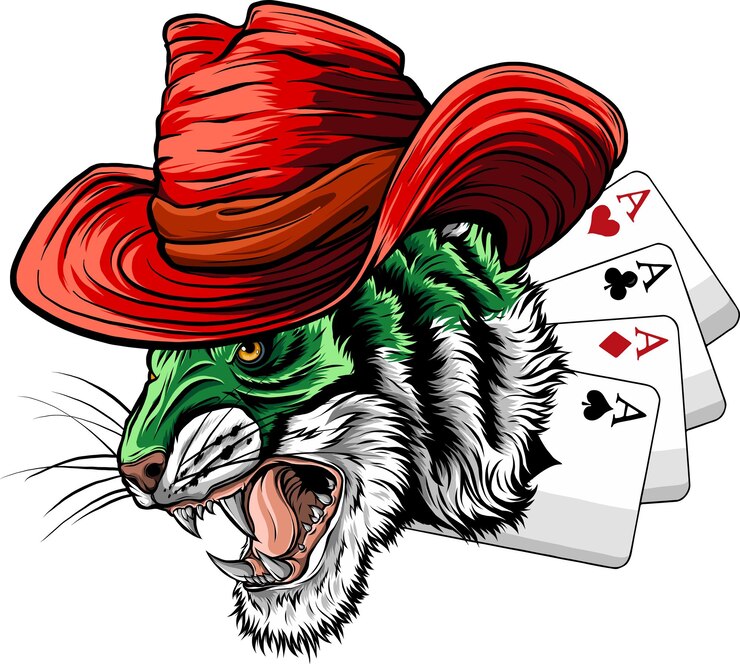 Vector illustration of tiger cowboy with poker cards