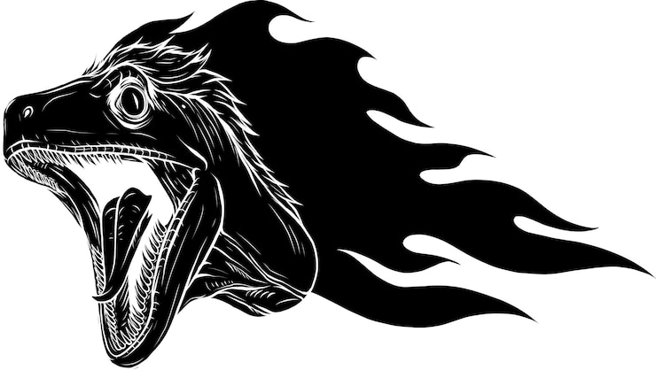 Vector illustration of velociraptor head with flames