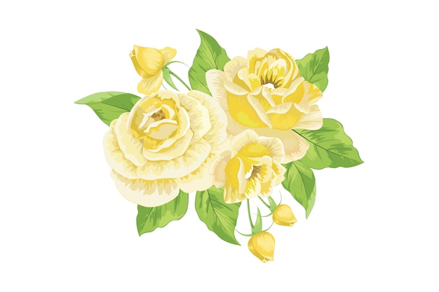 Illustration of yellow roses bouquet over white background
