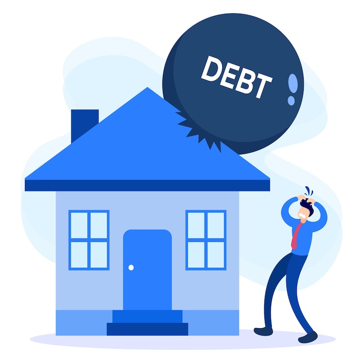 Vector illustration vector graphic cartoon character of debt