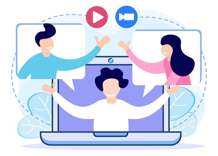 Illustration vector graphic cartoon character of online meeting