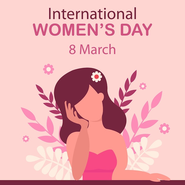 illustration vector graphic of a woman is daydreaming at a table showing leaves in the background