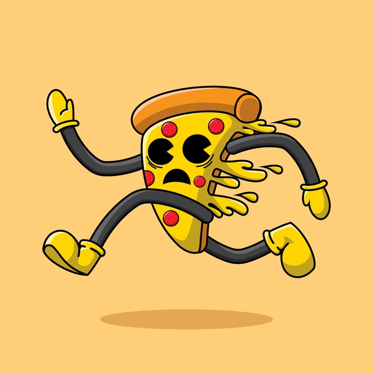 Illustration vector graphic of runaway pizza cartoon character premium vector