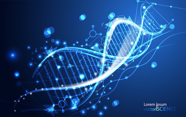 Ilmu DNA futuristik teknologi abstrak pada latar belakang biru teknologi tinggi