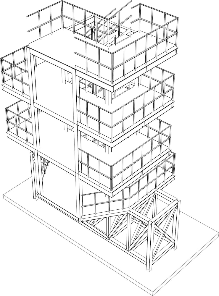 Vector ilustrasi 3d bangunan industrial