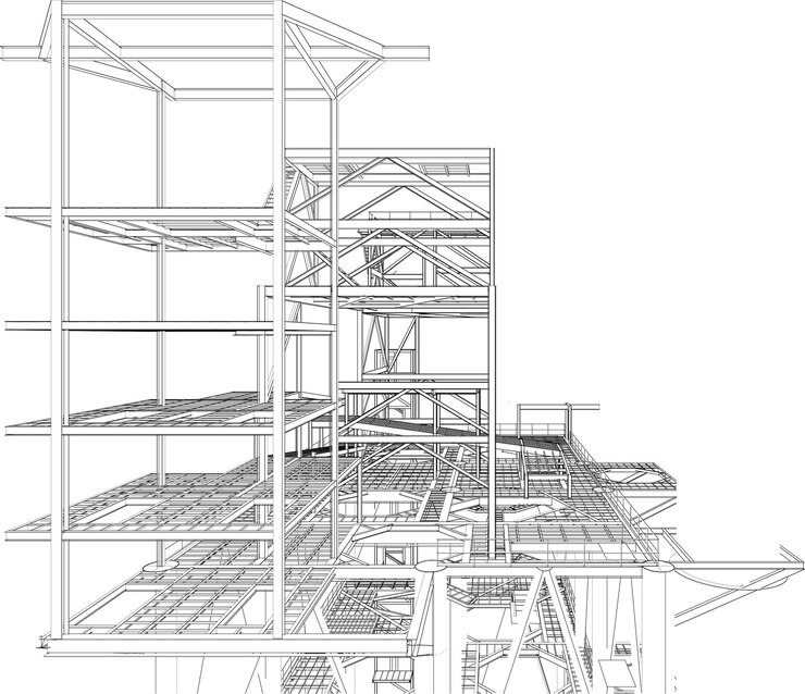 Vector ilustrasi 3d bangunan industrial
