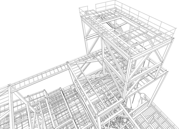 Vector ilustrasi 3d bangunan industrial