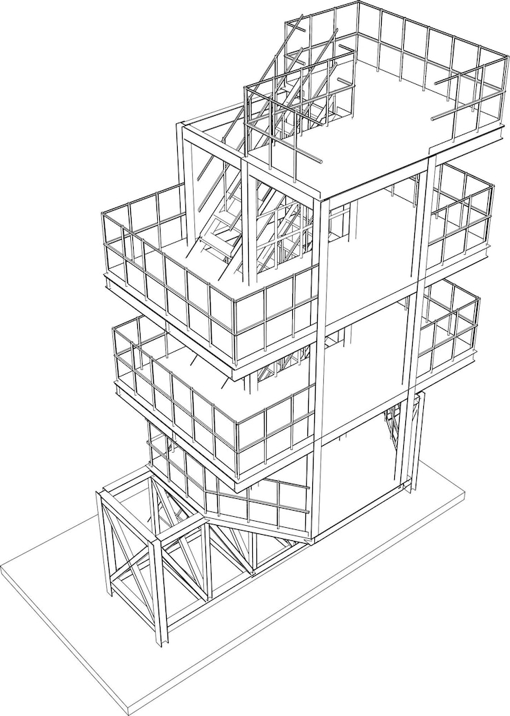 Vector ilustrasi 3d bangunan industrial