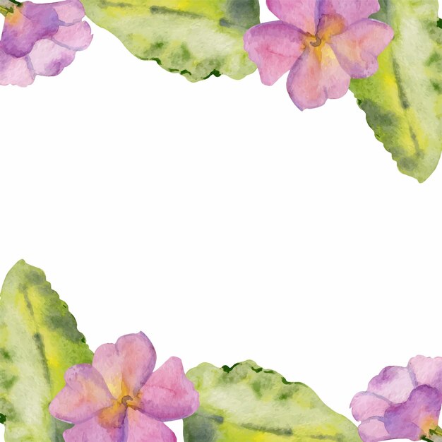 Ilustrasi cat air digambar tangan tempat tidur bunga berkebun musim semi daun kuncup alam mekar Bingkai persegi terisolasi latar belakang putih Desain toko percetakan scrapbooking pengemasan decoupage undangan