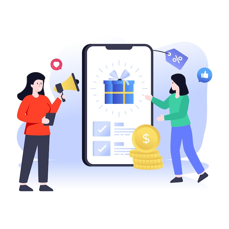 Vector ilustrasi datar yang menunjukkan desain yang dapat diedit dari hadiah online