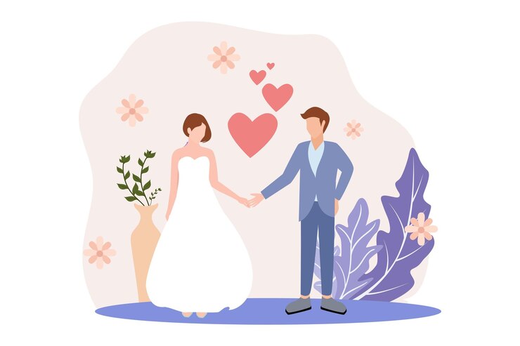 Vector ilustrasi desain datar pesta pernikahan