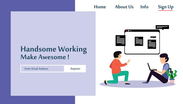 Vector ilustrasi desain template vektor halaman arahan pria bekerja