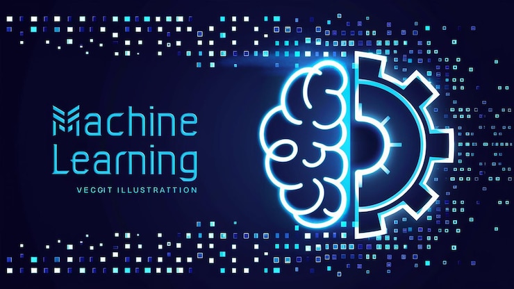 Vector ilustrasi digital dengan gaya teknologi futuristik dan machine learning