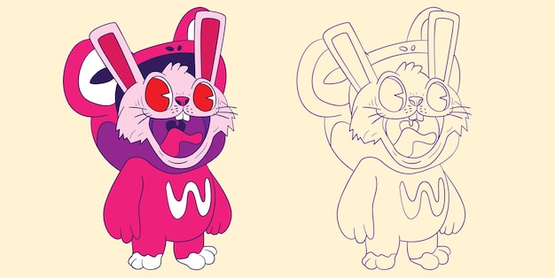 Ilustrasi doodle hewan lucu untuk buku gambar halaman mewarnai