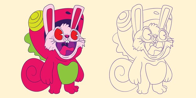 Ilustrasi doodle hewan lucu untuk buku gambar halaman mewarnai