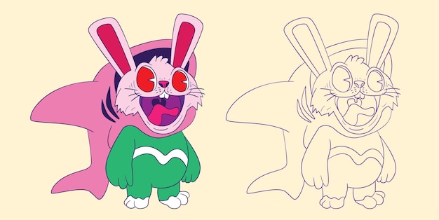 Ilustrasi doodle hewan lucu untuk buku gambar halaman mewarnai