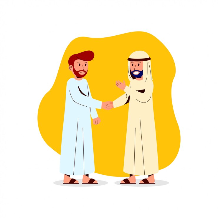 Vector ilustrasi dua pria arab berjabat tangan