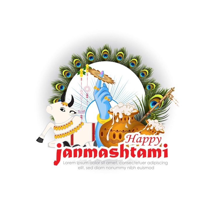 Vector ilustrasi happy janmashtami. dewa krishna