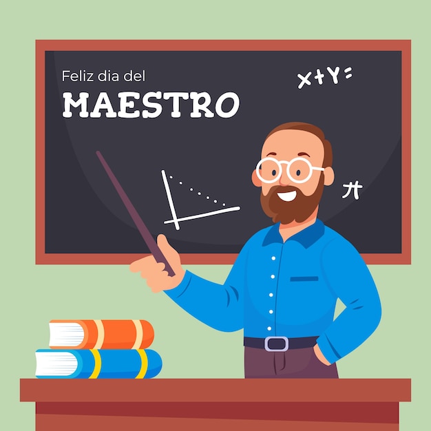 Ilustrasi Hari Guru datar dalam bahasa Spanyol