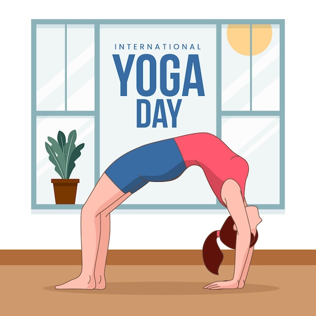 Ilustrasi hari yoga internasional yang digambar tangan