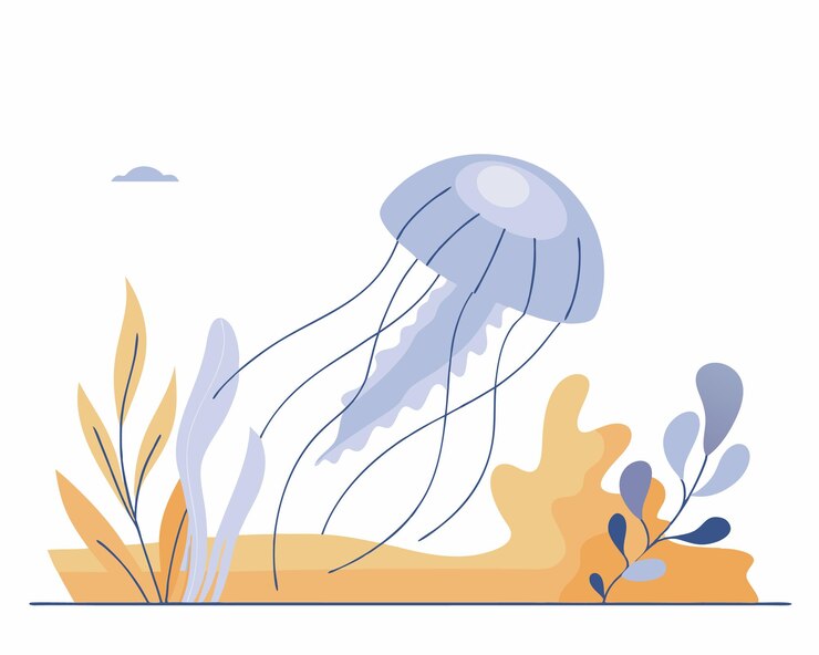 Vector ilustrasi hewan sea life ubur-ubur ungu berenang