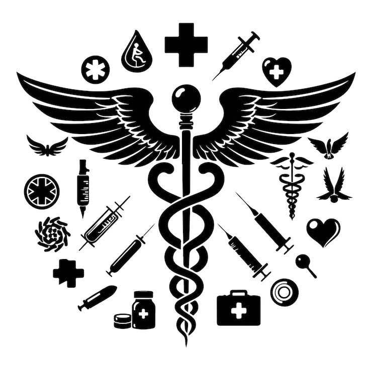 Vector ilustrasi ikon terkait medis dan kesehatan simbol caduceus