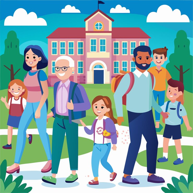 Ilustrasi karakter kartun kembali ke sekolah