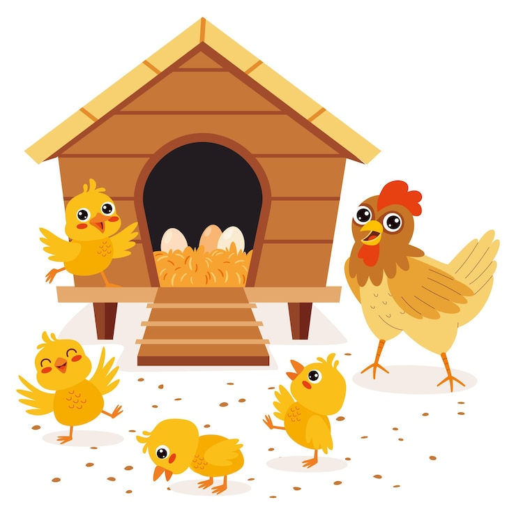 Vector ilustrasi kartun ayam dan anak ayam