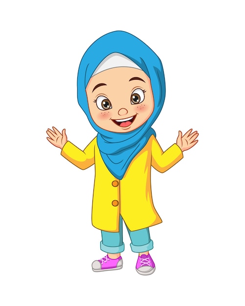 Ilustrasi kartun gadis Muslim yang bahagia