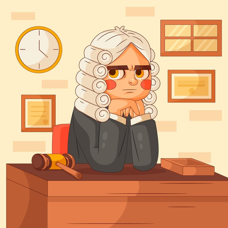 Vector ilustrasi kartun hakim digambar tangan