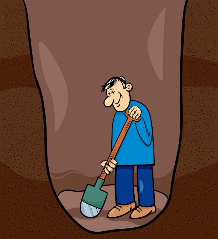 Vector ilustrasi kartun pria menggali