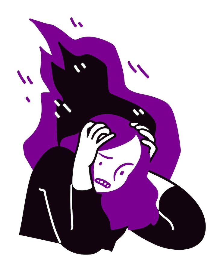 Vector ilustrasi kecemasan seorang wanita merasa kewalahan