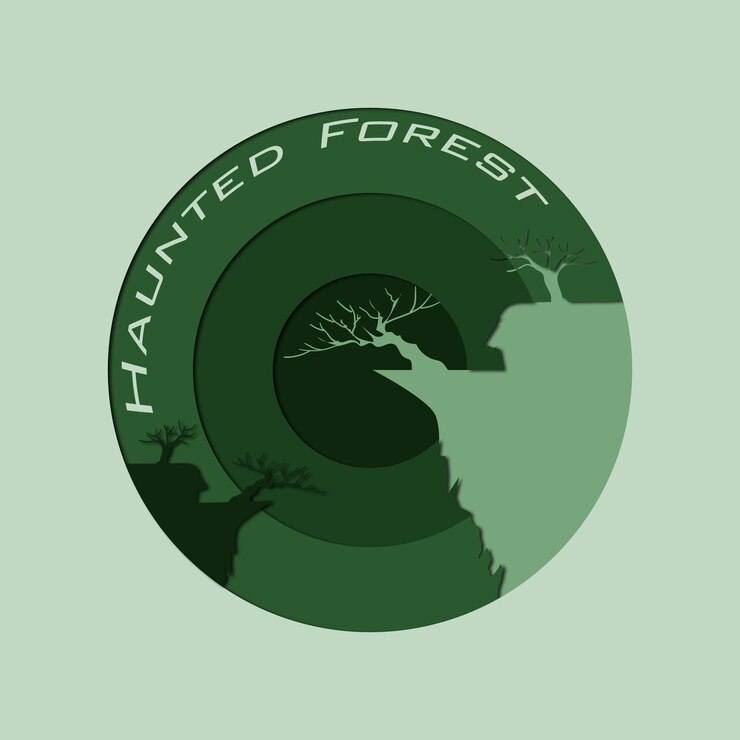 Vector ilustrasi keren hutan berhantu dalam gaya potongan kertas ilustrasi sederhana dalam warna lembut dan gelap