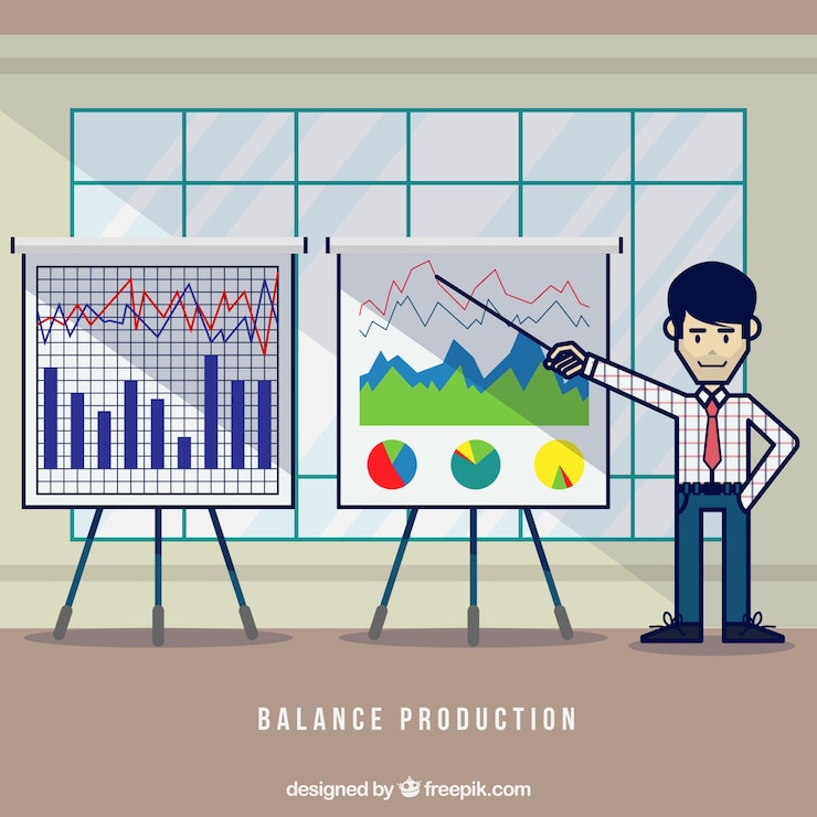 Vector ilustrasi keseimbangan produksi