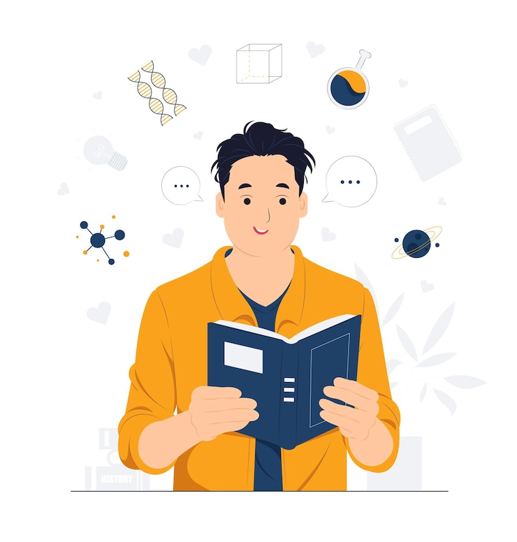Vector ilustrasi konsep pria membaca buku
