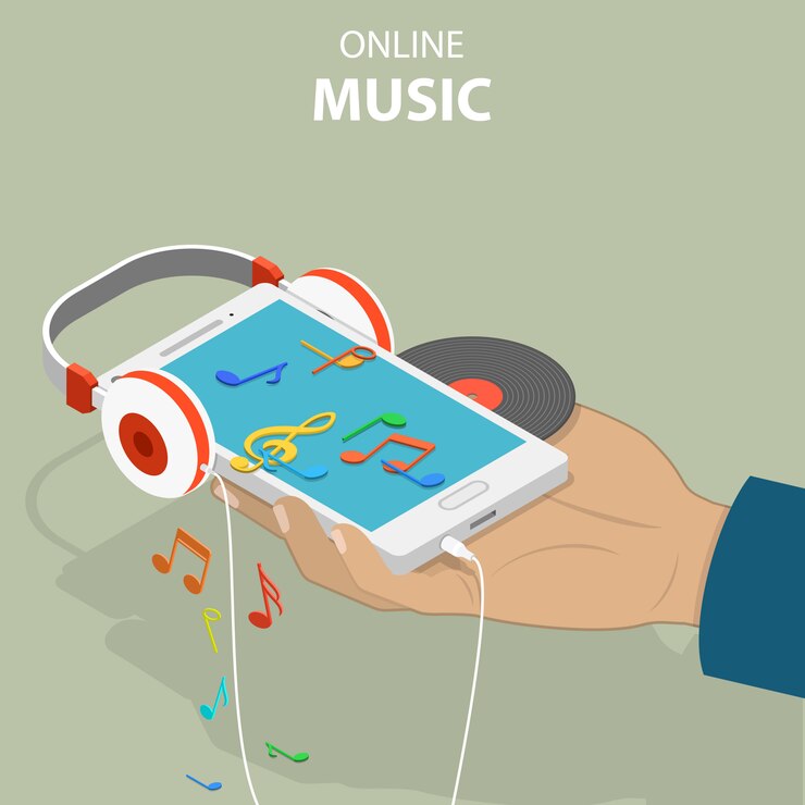 Vector ilustrasi konseptual datar isometrik musik seluler.