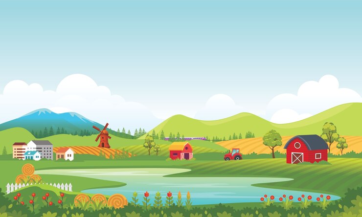 Ilustrasi lanskap pedesaan pertanian