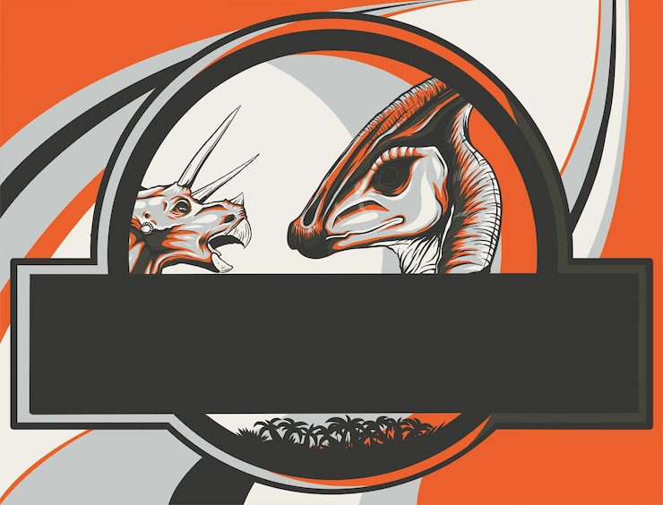 Vector ilustrasi logo dinosaurus dengan latar belakang berwarna