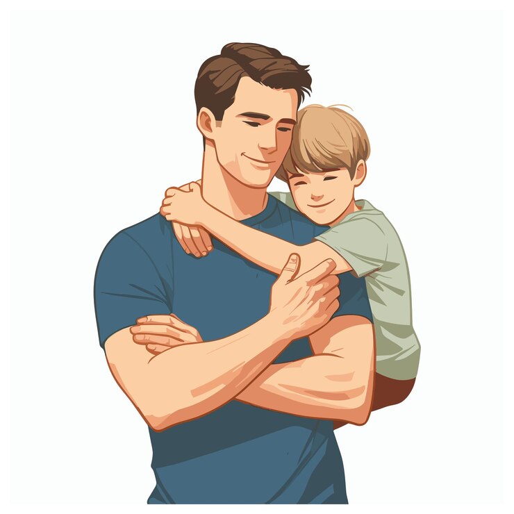 Vector ilustrasi lucu hari ayah seorang ayah mengagumi putranya