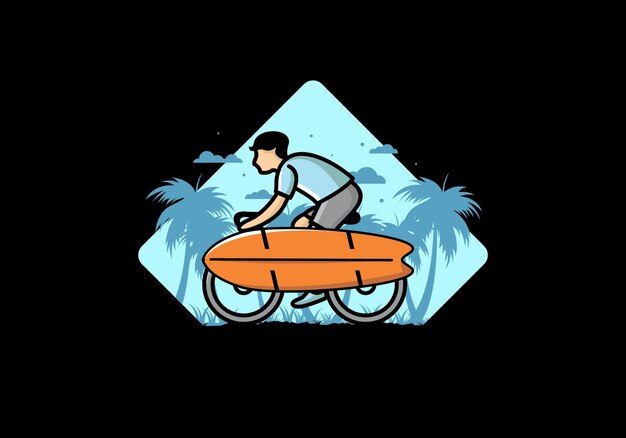 Ilustrasi mengendarai sepeda dengan papan selancar