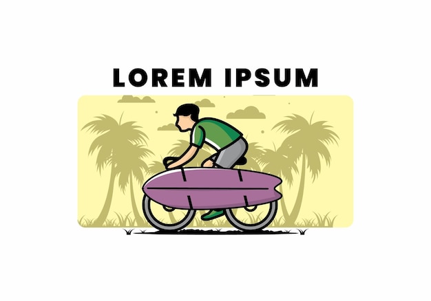 Ilustrasi mengendarai sepeda dengan papan selancar