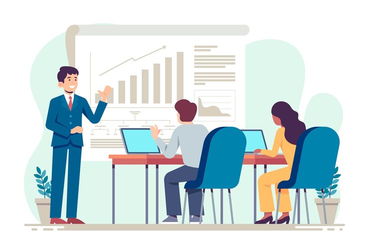 Vector ilustrasi orang-orang dengan desain datar dalam pelatihan bisnis