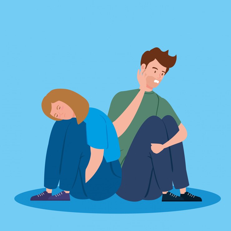 Vector ilustrasi pasangan duduk dengan serangan stres