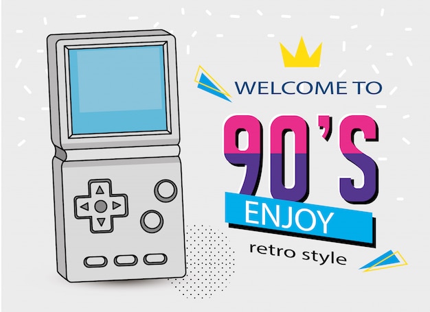 Ilustrasi selamat datang sembilan puluhan dengan pegangan video game